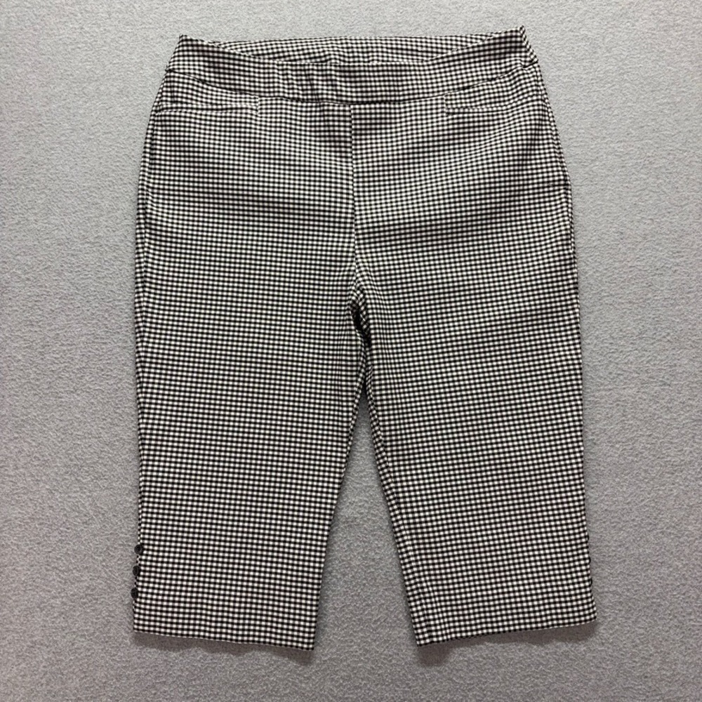 Chicos Pants Womens 16 Black Plaid Capris Pull On Chicos 3 High Rise Stretch